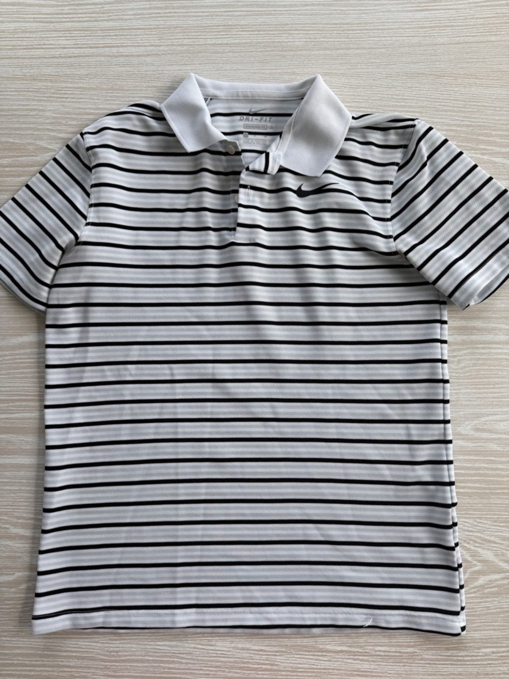 Nike Men’s White and Black Striped Dri-FIT Golf Polo